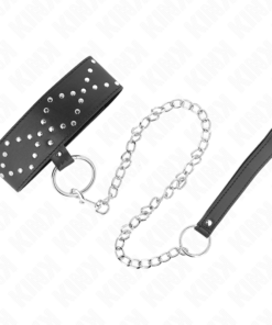 Alternative view of KINK - NECKLACE 65 CM WITH LEASH WITH SILVER STUDS MODEL 3 ADJUSTABLE 36-43 CM X 5 CM