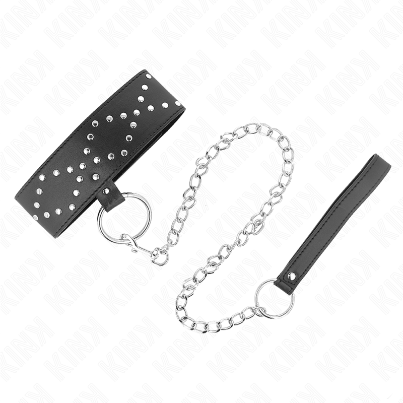 KINK - NECKLACE 65 CM WITH LEASH WITH SILVER STUDS MODEL 3 ADJUSTABLE 36-43 CM X 5 CM - Image 2