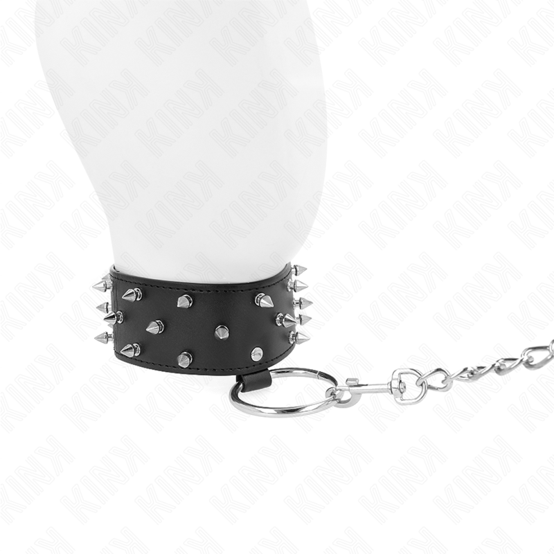 KINK - NECKLACE WITH LEASH 65 CM WITH SILVER STUDS MODEL 5 ADJUSTABLE 36-43 CM X 5 CM - Image 3