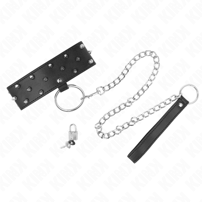 KINK - NECKLACE WITH LEASH 65 CM WITH SILVER STUDS MODEL 5 ADJUSTABLE 36-43 CM X 5 CM - Image 2