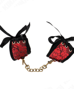 Alternative view of KINK - SCANDAL WRIST RESTRAINTS RED-BLACK LACE DETAILS 24.5 CM X 6.5 CM