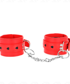 KINK - RED WRIST RESTRAINTS WITH BLACK HEART INLAY ADJUSTABLE 21-28 CM X 5.5 CM