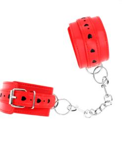 Alternative view of KINK - RED WRIST RESTRAINTS WITH BLACK HEART INLAY ADJUSTABLE 21-28 CM X 5.5 CM