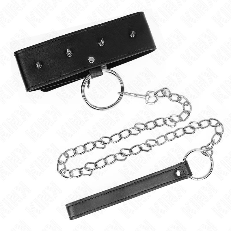 KINK - NECKLACE 65 CM WITH LEASH WITH SILVER STUDS MODEL 2 ADJUSTABLE 36-43 CM X 5 CM - Image 4