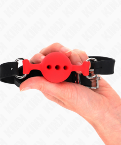 Alternative view of KINK - FULL SILICONE GAG 55 x 2 CM WITH 4 CM BALL SIZE S RED ADJUSTABLE 35-51 CM