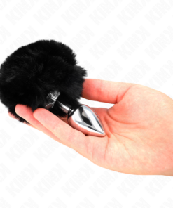 KINK - STAINLESS STEEL PLUG 7 x 3 CM WITH BLACK FAUX FUR RABBIT TAIL 8 CM