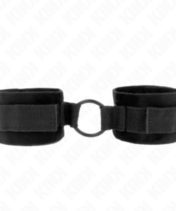 KINK - BEGINNER FUR HAND CUFFS 25 CM WITH O-RING 4 CM BLACK ADJUSTABLE 15-25 CM