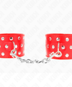 KINK - WRIST RESTRAINTS WITH SNAP FASTEN FULL OF RIVETS RED ADJUSTABLE 19-24 CM X 5.5 CM