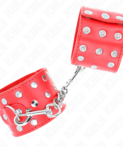 Alternative view of KINK - WRIST RESTRAINTS WITH SNAP FASTEN FULL OF RIVETS RED ADJUSTABLE 19-24 CM X 5.5 CM