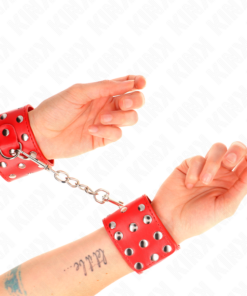 KINK - WRIST RESTRAINTS WITH SNAP FASTEN FULL OF RIVETS RED ADJUSTABLE 19-24 CM X 5.5 CM