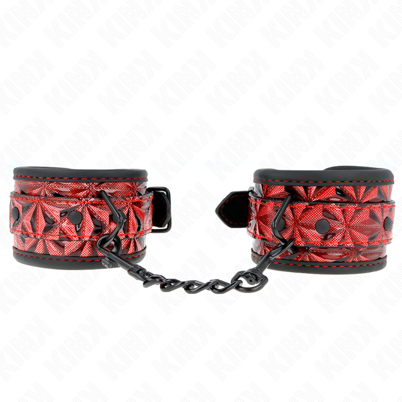 KINK - DIAMOND PATTERN WRIST RESTRAINTS DARK RED ADJUSTABLE 17-26 CM X 5.5 CM - Image 2