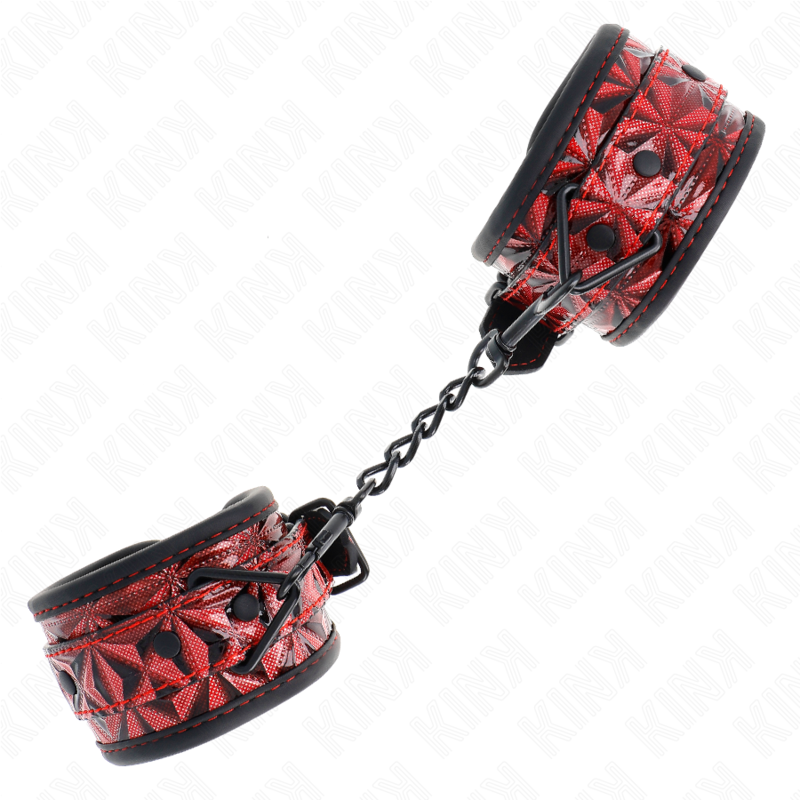 KINK - DIAMOND PATTERN WRIST RESTRAINTS DARK RED ADJUSTABLE 17-26 CM X 5.5 CM - Image 3