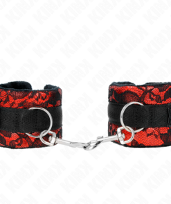 Alternative view of KINK - SHORT VELVET LACE WRIST RESTRAINTS AND NYLON BIND RED / BLACK 23 X 6.5 CM