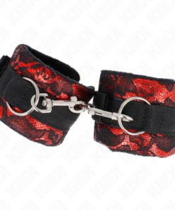 Alternative view of KINK - SHORT VELVET LACE WRIST RESTRAINTS AND NYLON BIND RED / BLACK 23 X 6.5 CM