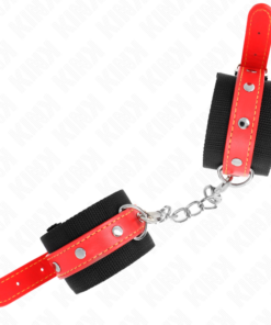Alternative view of KINK - NYLON WRIST RESTRAINTS BLACK WITH LEATHERETTE RED ADJUSTABLE 19-24 CM X 5.5 CM