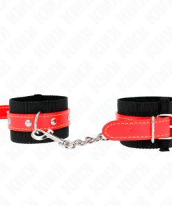 KINK - NYLON WRIST RESTRAINTS BLACK WITH LEATHERETTE RED ADJUSTABLE 19-24 CM X 5.5 CM