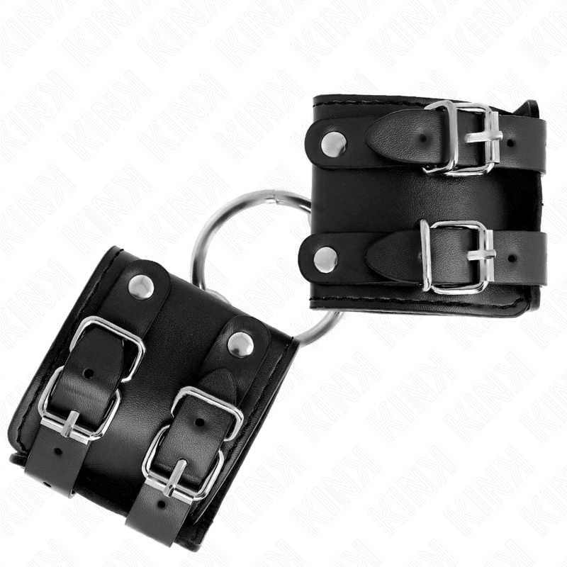 KINK - FIXED WRIST RESTRAINTS WITH RING AND STUDS ADJUSTABLE BLACK 17-22 CM X 6.5 CM - Image 3