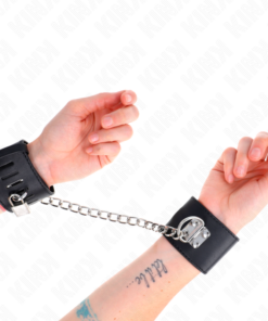 KINK - FIXED WRIST RESTRAINTS WITH CHAIN 30 CM AND PADLOCK CLOSURE BLACK ADJUSTABLE 16-23 CM X 5.5 CM