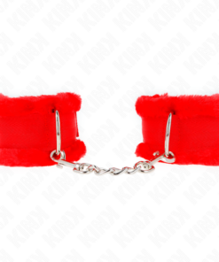 KINK - FURRY LINED WRIST RESTRAINTS RED ADJUSTABLE 17-31 CM X 7 CM