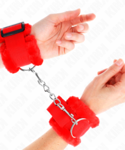 KINK - FURRY LINED WRIST RESTRAINTS RED ADJUSTABLE 17-31 CM X 7 CM