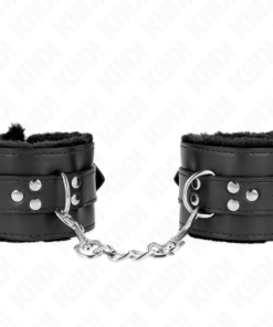 KINK - FUR LINED WRIST RESTRAINTS WITH SQUARE HOLES BLACK AND BLACK BELT ADJUSTABLE 17-29 CM X 6 CM