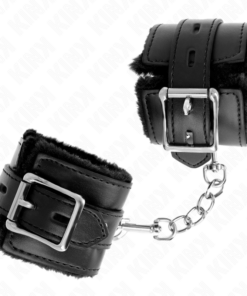 Alternative view of KINK - FUR LINED WRIST RESTRAINTS WITH SQUARE HOLES BLACK AND BLACK BELT ADJUSTABLE 17-29 CM X 6 CM