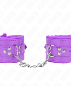 KINK - FUR LINED WRIST RESTRAINTS WITH SQUARE HOLES PURPLE AND PURPLE BELT ADJUSTABLE 17-29 CM X 6 CM