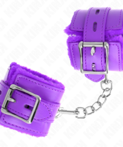 Alternative view of KINK - FUR LINED WRIST RESTRAINTS WITH SQUARE HOLES PURPLE AND PURPLE BELT ADJUSTABLE 17-29 CM X 6 CM