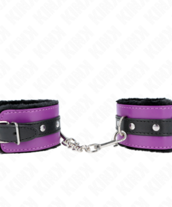 KINK - PREMIUM FUR LINED WRIST RESTRAINTS BLACK WITH PURPLE / BLACK BELT ADJUSTABLE 17-29 CM X 6 CM