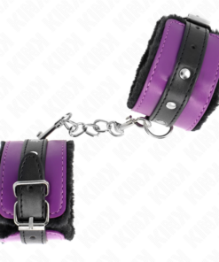 Alternative view of KINK - PREMIUM FUR LINED WRIST RESTRAINTS BLACK WITH PURPLE / BLACK BELT ADJUSTABLE 17-29 CM X 6 CM