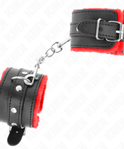 Alternative view of KINK - PREMIUM FUR LINED WRIST RESTRAINTS RED WITH BLACK BELT ADJUSTABLE 17-29 CM X 6 CM