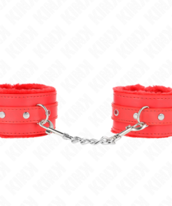Alternative view of KINK - PREMIUM FUR LINED WRIST RESTRAINTS RED WITH RED BELT ADJUSTABLE 17-29 CM X 6 CM