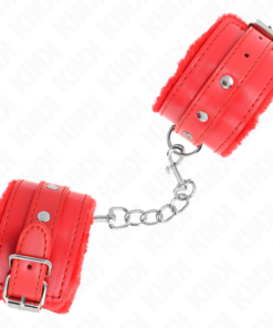 Alternative view of KINK - PREMIUM FUR LINED WRIST RESTRAINTS RED WITH RED BELT ADJUSTABLE 17-29 CM X 6 CM
