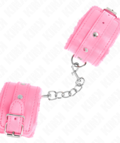 Alternative view of KINK - PREMIUM FUR LINED WRIST RESTRAINTS PINK WITH PINK BELT ADJUSTABLE 17-29 CM X 6 CM