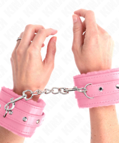 KINK - PREMIUM FUR LINED WRIST RESTRAINTS PINK WITH PINK BELT ADJUSTABLE 17-29 CM X 6 CM
