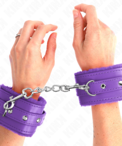 KINK - PREMIUM FUR LINED WRIST RESTRAINTS PURPLE WITH PURPLE BELT ADJUSTABLE 17-29 CM X 6 CM