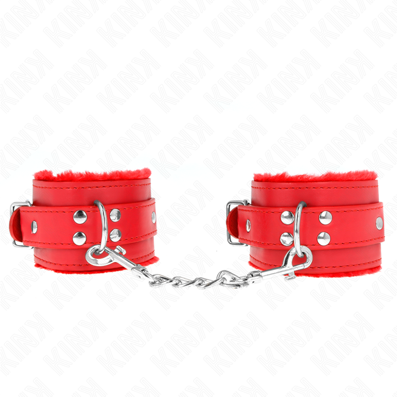 KINK - FUR LINED WRIST RESTRAINTS RED WITH RED BELT ADJUSTABLE 17-29 CM X 6 CM - Image 2