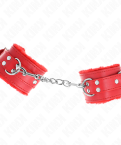 Alternative view of KINK - FUR LINED WRIST RESTRAINTS RED WITH RED BELT ADJUSTABLE 17-29 CM X 6 CM