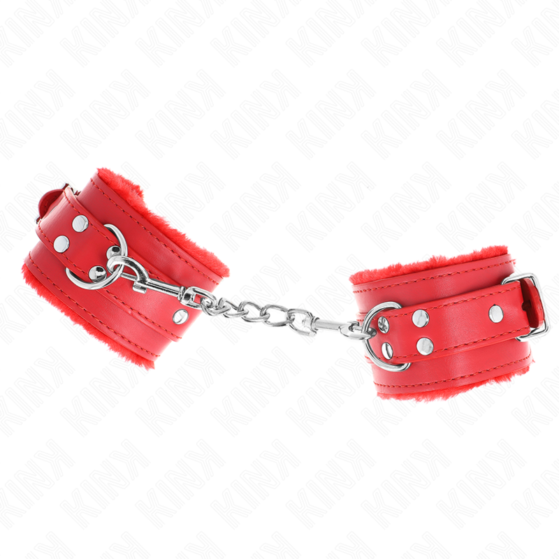 KINK - FUR LINED WRIST RESTRAINTS RED WITH RED BELT ADJUSTABLE 17-29 CM X 6 CM - Image 3