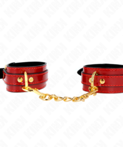 KINK - JOANNA ANGEL WRIST CUFFS RED ADJUSTABLE WITH GOLD CHAIN 16.5-26 CM X 4 CM