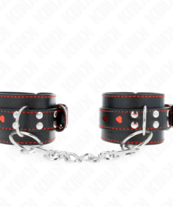 Alternative view of KINK - BLACK WRIST RESTRAINTS WITH RED HEART INLAY ADJUSTABLE 21-28 CM X 5.5 CM