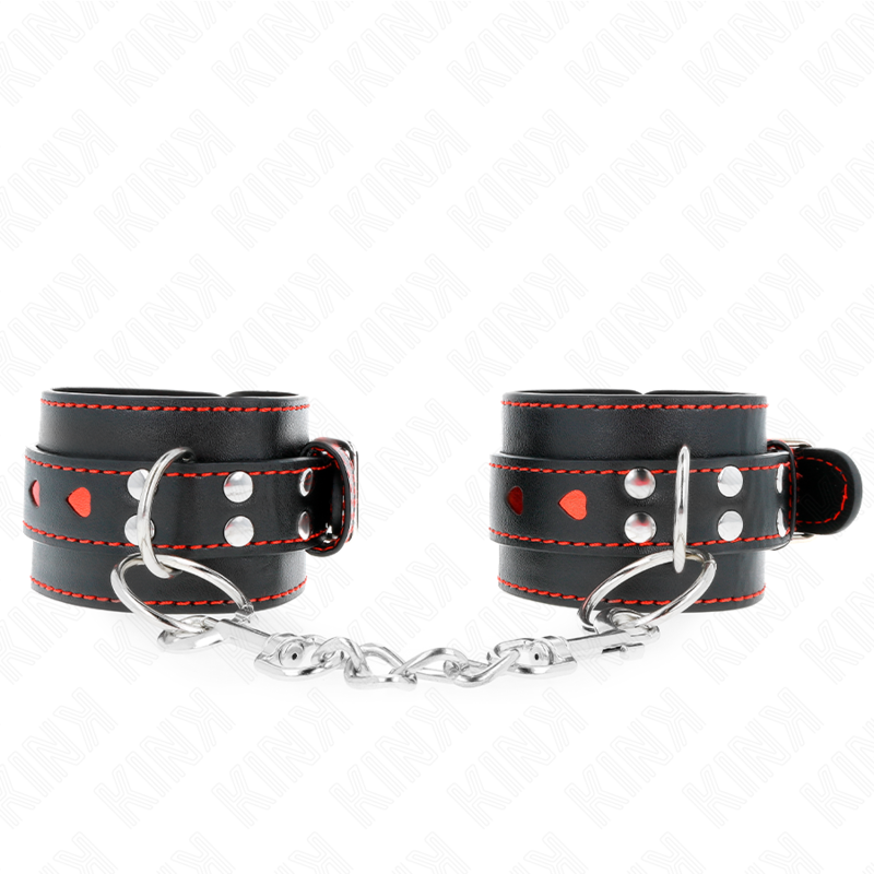 KINK - BLACK WRIST RESTRAINTS WITH RED HEART INLAY ADJUSTABLE 21-28 CM X 5.5 CM - Image 2
