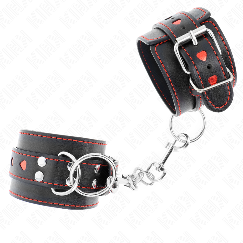 KINK - BLACK WRIST RESTRAINTS WITH RED HEART INLAY ADJUSTABLE 21-28 CM X 5.5 CM - Image 3