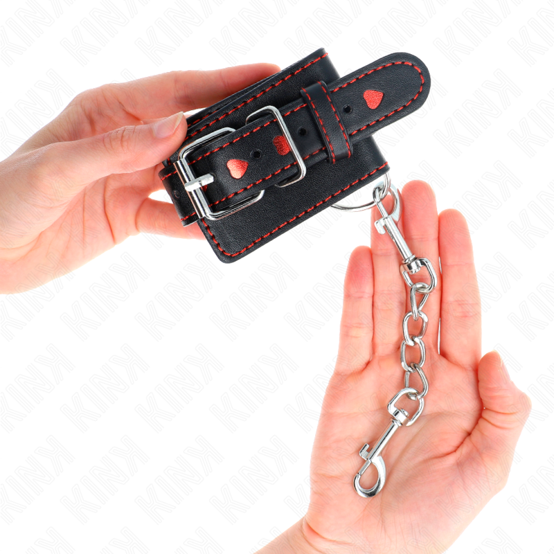 KINK - BLACK WRIST RESTRAINTS WITH RED HEART INLAY ADJUSTABLE 21-28 CM X 5.5 CM - Image 4