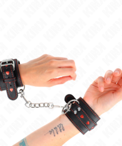 KINK - BLACK WRIST RESTRAINTS WITH RED HEART INLAY ADJUSTABLE 21-28 CM X 5.5 CM