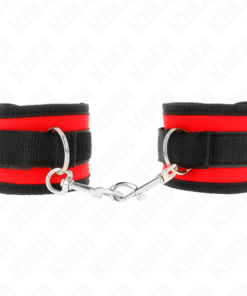 KINK - NYLON BIND HOOKLOOP WRIST RESTRAINTS RED-BLACK MODEL 2 ADJUSTABLE 18-35 CM X 6 CM