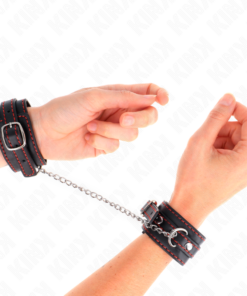 KINK - SMALL WRIST RESTRAINTS BLACK WITH RED LINING ADJUSTABLE 14-24 CM X 3.5 CM
