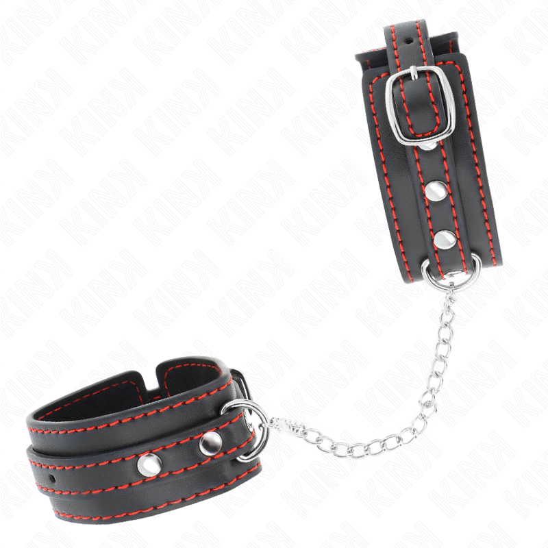 KINK - SMALL WRIST RESTRAINTS BLACK WITH RED LINING ADJUSTABLE 14-24 CM X 3.5 CM - Image 3