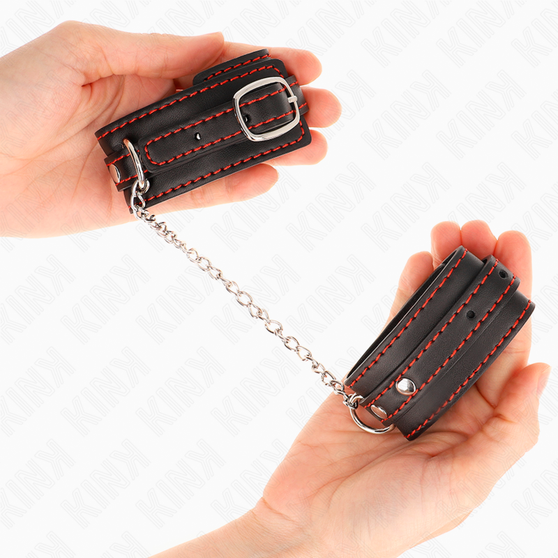 KINK - SMALL WRIST RESTRAINTS BLACK WITH RED LINING ADJUSTABLE 14-24 CM X 3.5 CM - Image 4