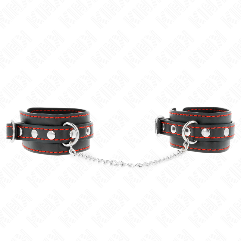 KINK - SMALL WRIST RESTRAINTS BLACK WITH RED LINING ADJUSTABLE 14-24 CM X 3.5 CM - Image 2